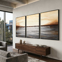 Set of 3 Paintings For Office living room Landscape Brown Art
