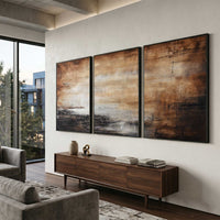 3 piece warm Brown Abstract Landscape Paintings Handmade Art living room