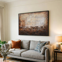 Hand Painted Horizontal Brown Beige Wall Art above couch