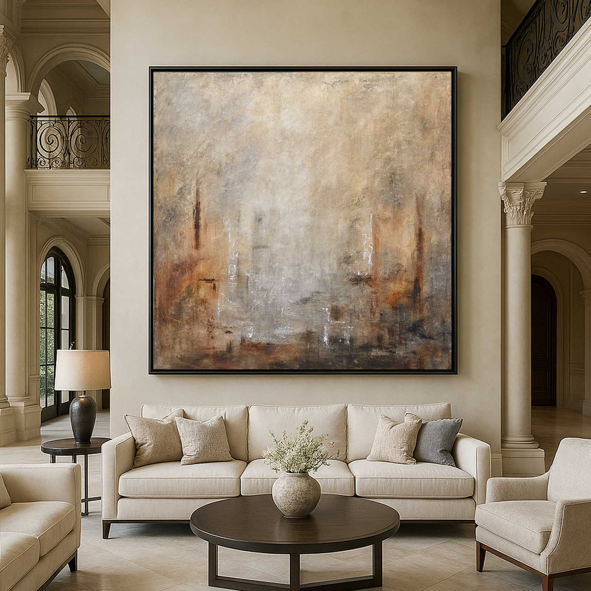 Square Framed Abstract brown sienna Painting Earth Tones