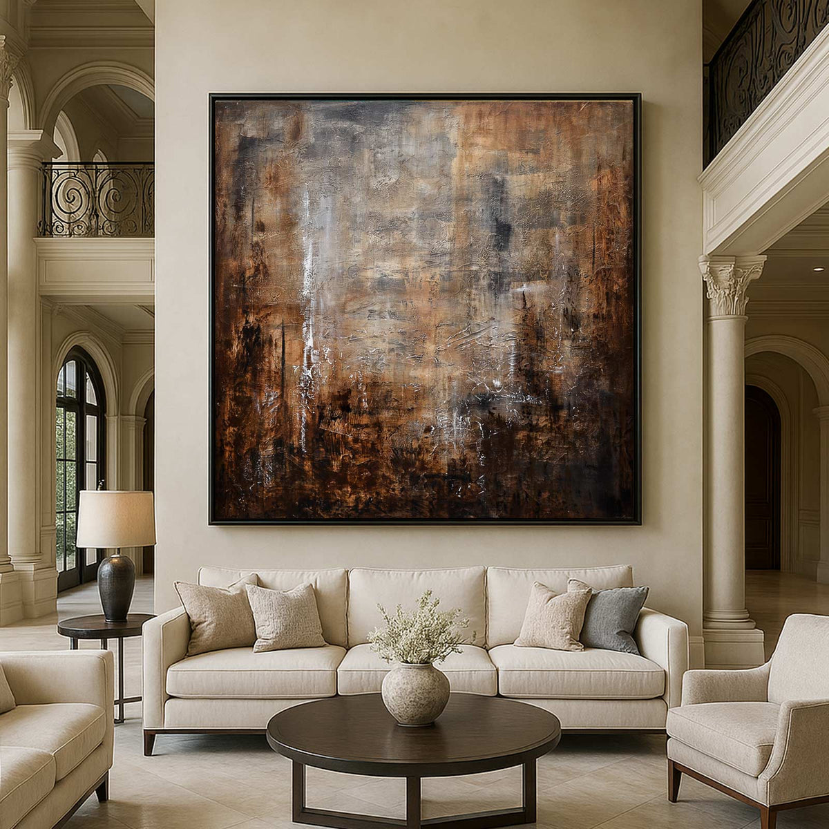Textured Wabi Sabi Warm Brown Abstract Wall Art in living room