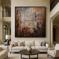 Textured Wabi Sabi Warm Brown Abstract Wall Art in living room