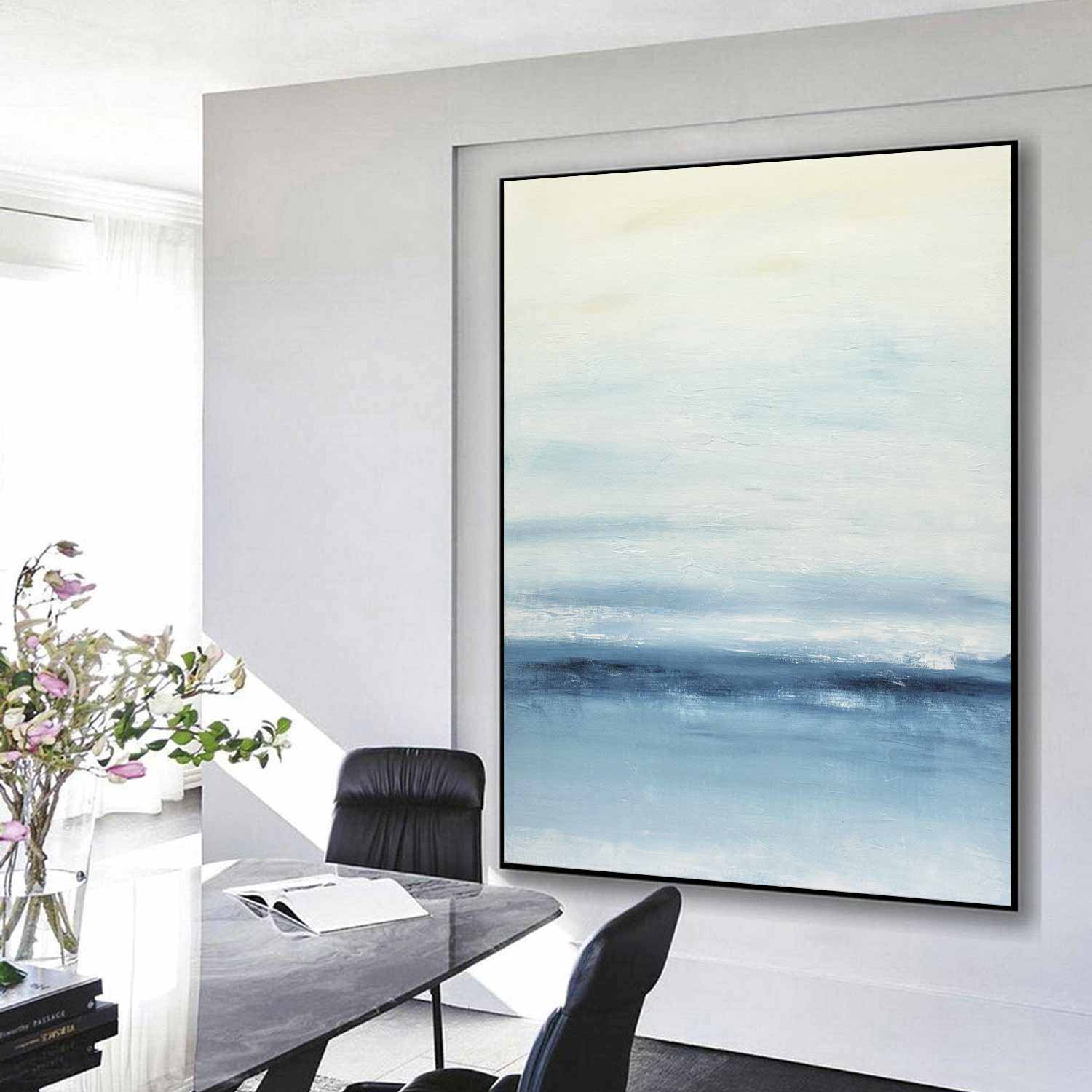 Seaside Beach Blue Painting Vertical Scenic Art Horizon Line – Sky