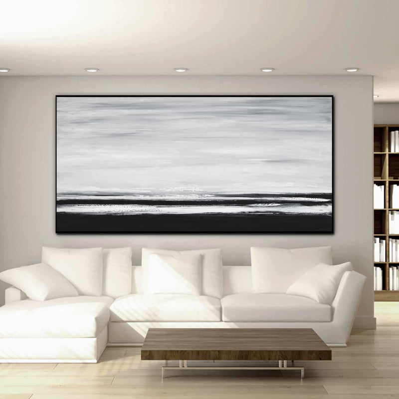 Black And White Minimal Landscape Framed Wall Art above couch