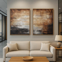 Landscape Brown Large Abstract 2 Piece On Canvas Diptych hanging in For Modern Office