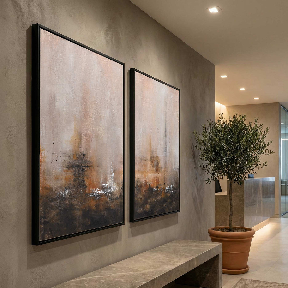 Set Of 2 Paintings Hand Painted Artwork lobby Wabi Sabi Original Diptych
