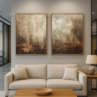 Large Art Brown Abstracts 2 Panels Original Textured Paintings