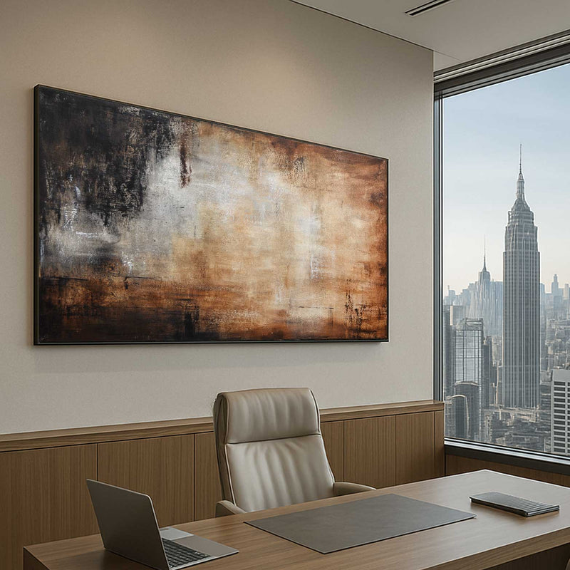 office art Contemporary Brown Artwork Calming Painting Large Framed Art