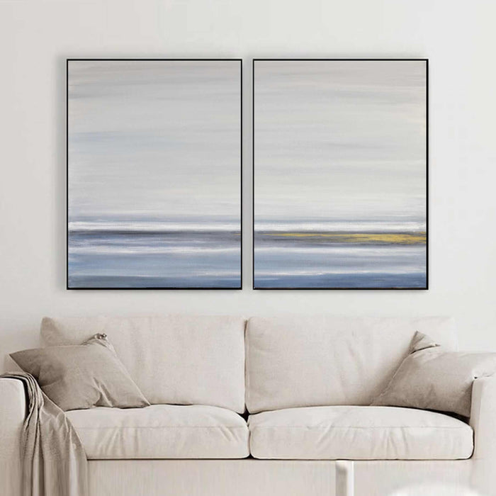 Two Piece Blue Minimal Clean Paintings On Canvas Set Of 2
