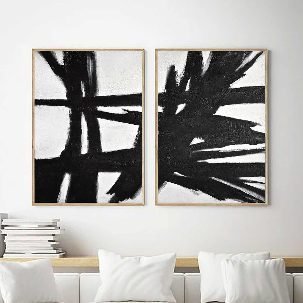 Large Pieces Of Artwork Black And White Paintings Set Of Two