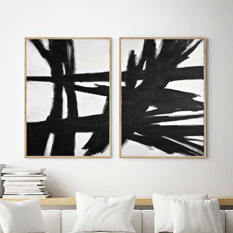 Large Pieces Of Artwork Black And White Paintings Set Of Two
