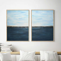 Deep Blue Seascape Art Two Panel Contemporary Abstract living room
