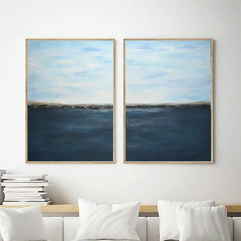 Deep Blue Seascape Art Two Panel Contemporary Abstract living room