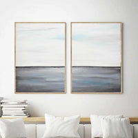 Diptych Art On Canvas Gray White Seascape Paintings Dining Room above couch