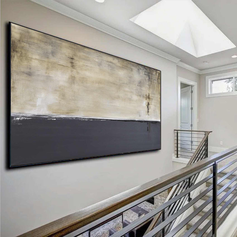 framed Long wide Painting For Over Bed Gray Beige Calming Art
