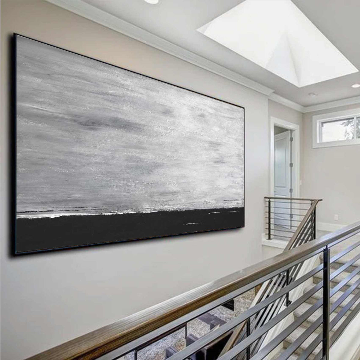 entryway art Black And White Landscape Painting Abstract Art Gray Sky