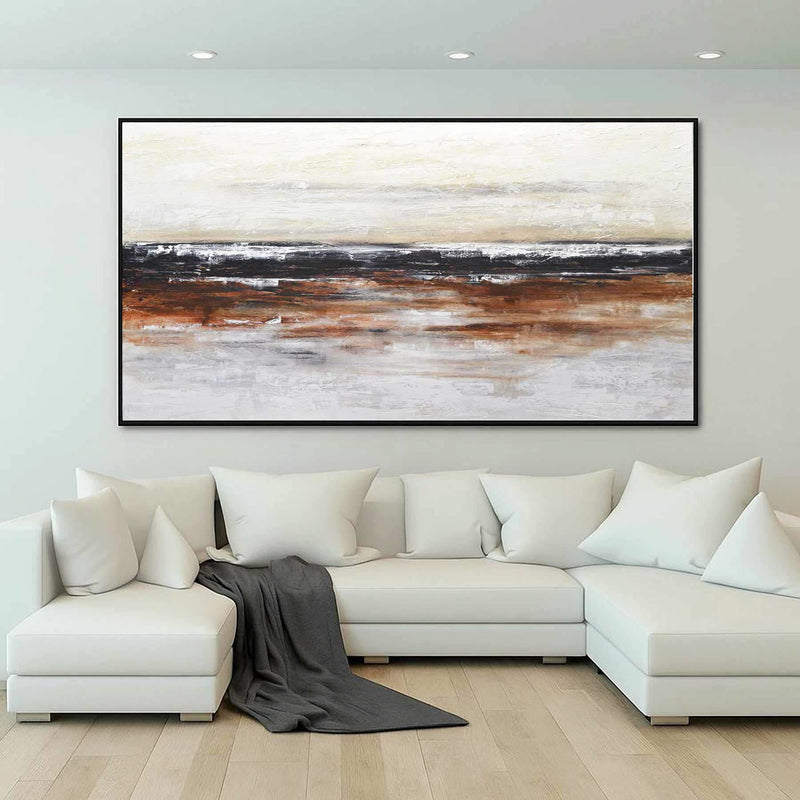 Panorama Painting Textured Canvas Black Line Earth Tones Art