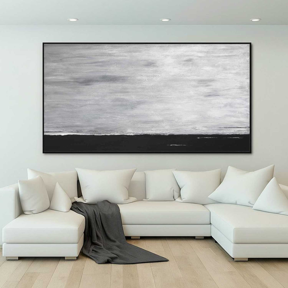 panoramic Black And White Landscape Painting Abstract Art Gray Sky