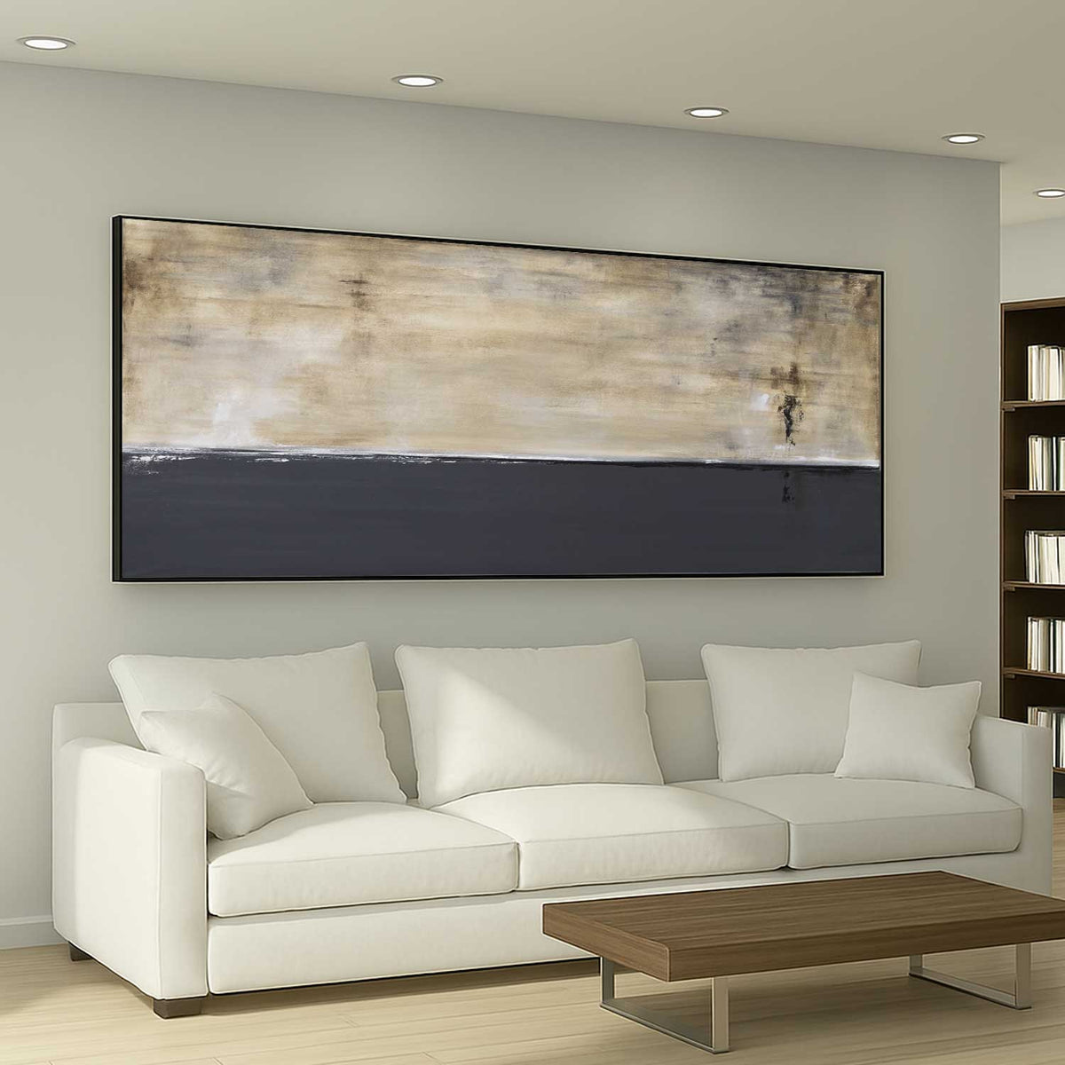 panoramic Long Thin Painting For Over Bed Gray Beige Calming Art