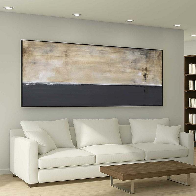 panoramic Long Thin Painting For Over Bed Gray Beige Calming Art