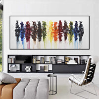 Multi Color Painting Long Art On Wall Yellow Red Green Blue On Canvas