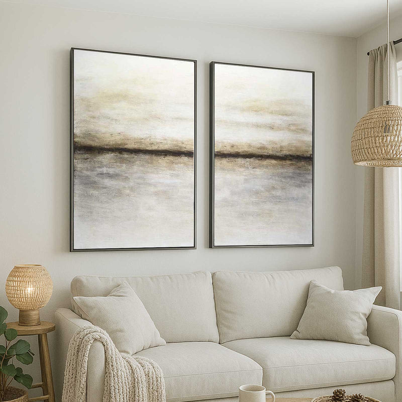 diptych Light Paintings Ready To Hang Neutral Tones Hand Crafted
