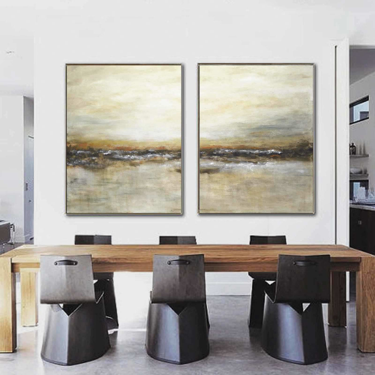 set of 2 Diptych Artwork For Large Walls Earth Tones Brown Beige Paintings