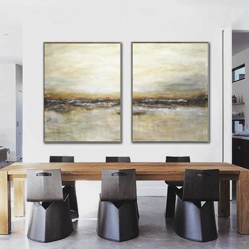 set of 2 Diptych Artwork For Large Walls Earth Tones Brown Beige Paintings