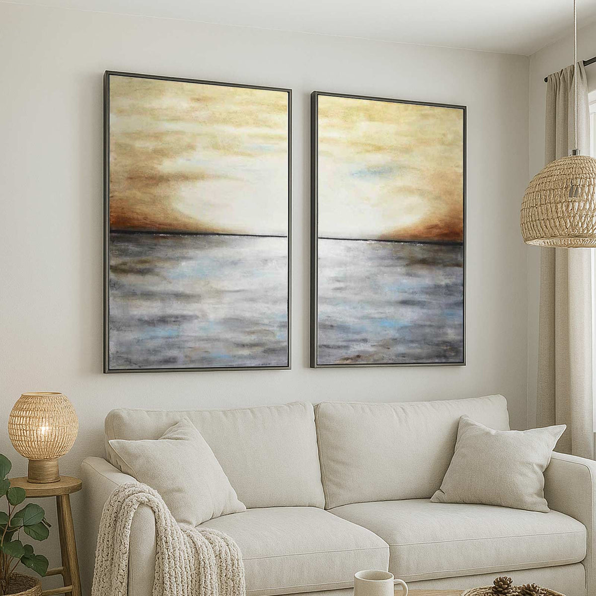 Diptych Landscape Paintings Brown Landscape Art 2 Panel Room Decor
