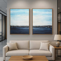 Set of 2 Blue Coastal Ocean Paintings For Office lobby Wall Art above couch