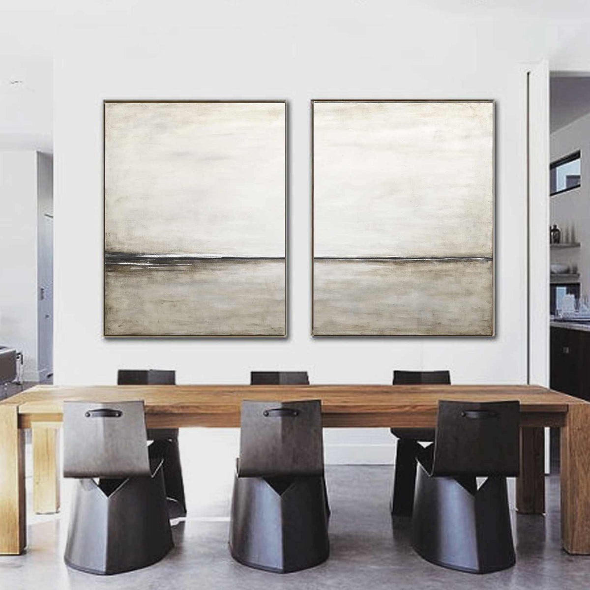 Light Paintings Set Of 2 Minimal Art Horizon Line Soft Wall Art dining room