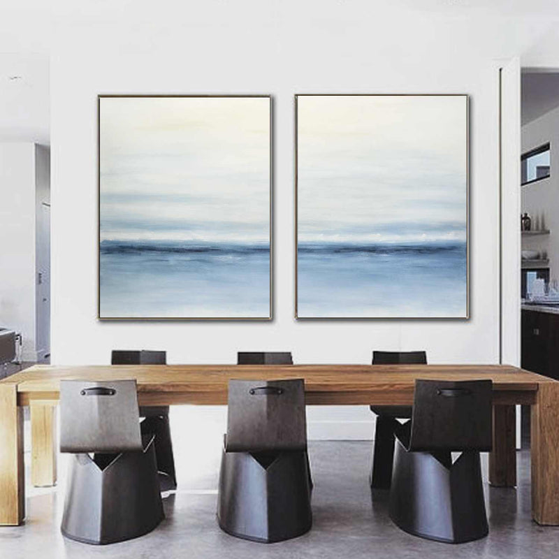 Double Piece White Blue XL Canvas Seascape Art Diptych