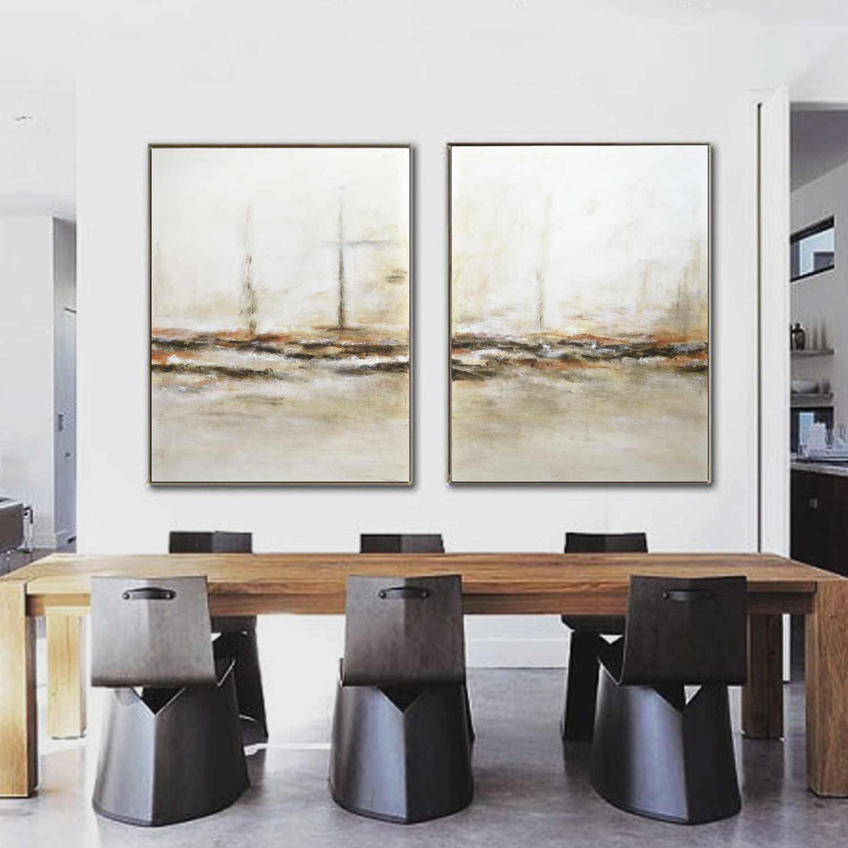 Double Piece Paintings On Canvas Beige Light Art