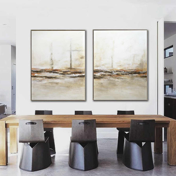 Double Piece Paintings On Canvas Beige Light Art