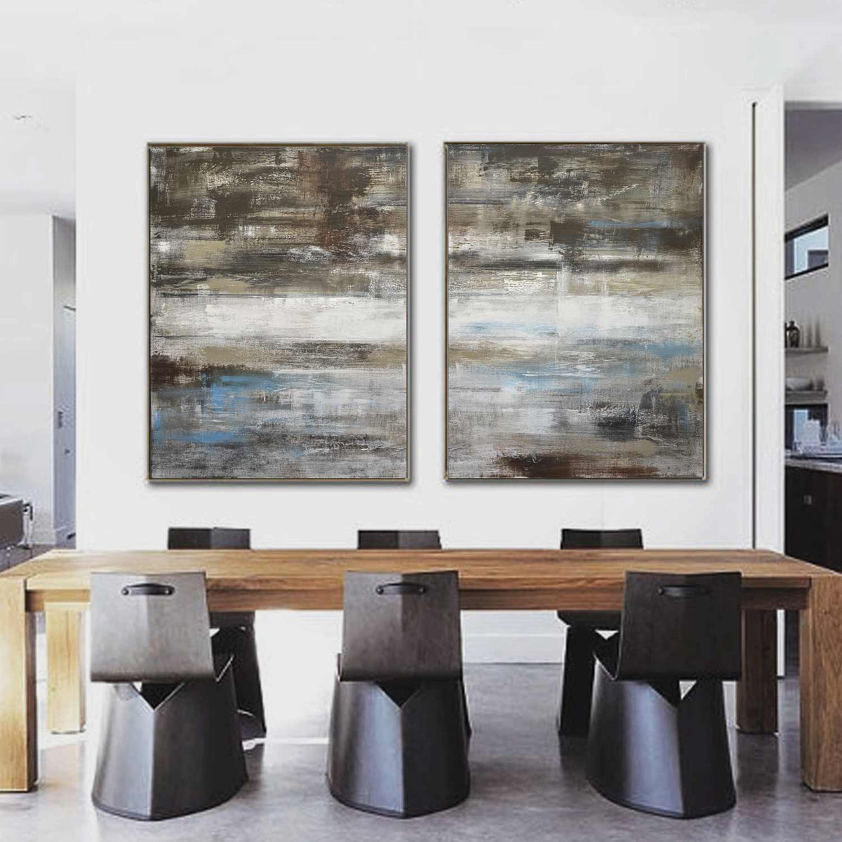 Double Piece Art On Canvas Brown Paintings For Large Walls