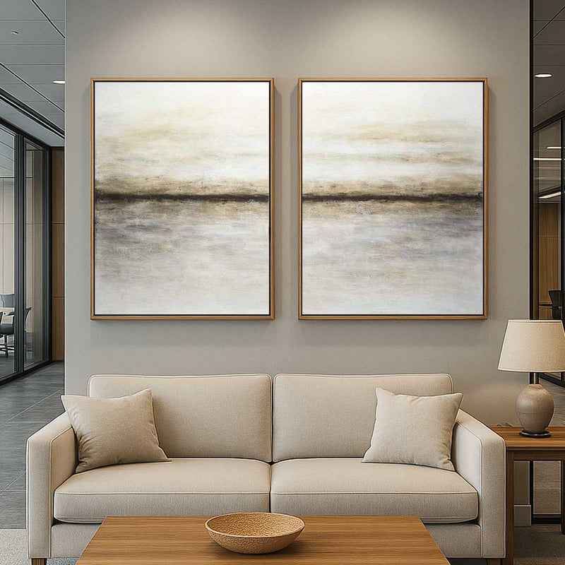 Set Of Two Light Paintings Ready To Hang Neutral Tones double piece