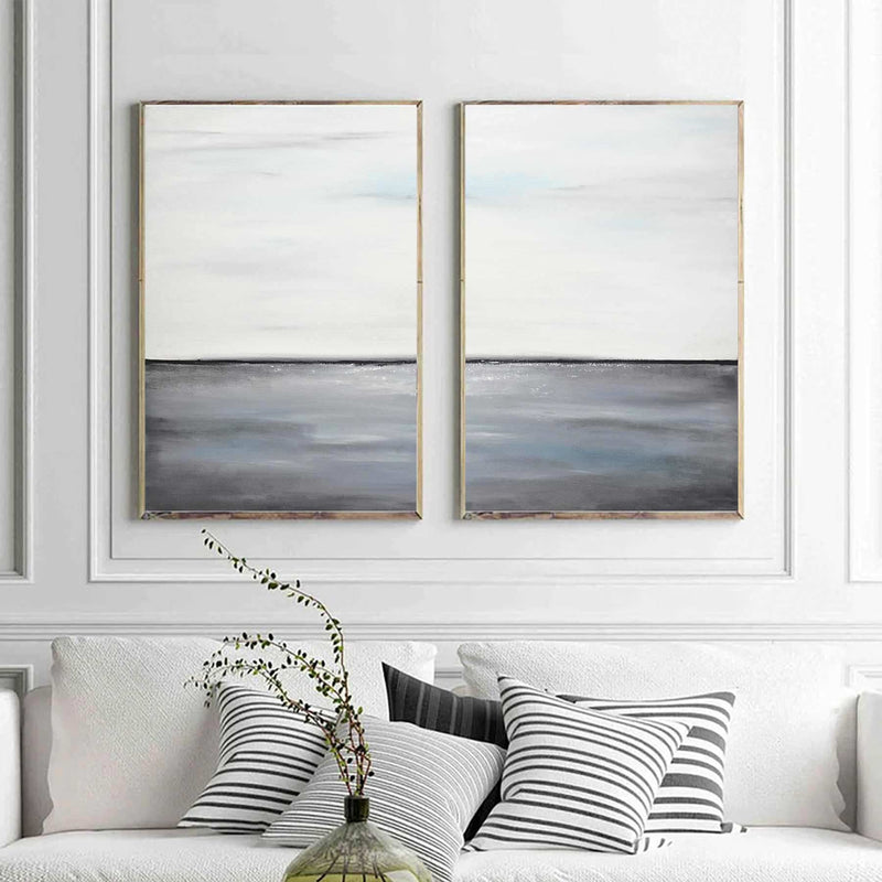 Diptych Art On Canvas Gray White Seascape Paintings living room