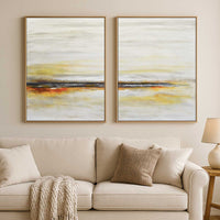 Set Of Two Minimal Paintings Beach Scene Landscape Beige above sofa