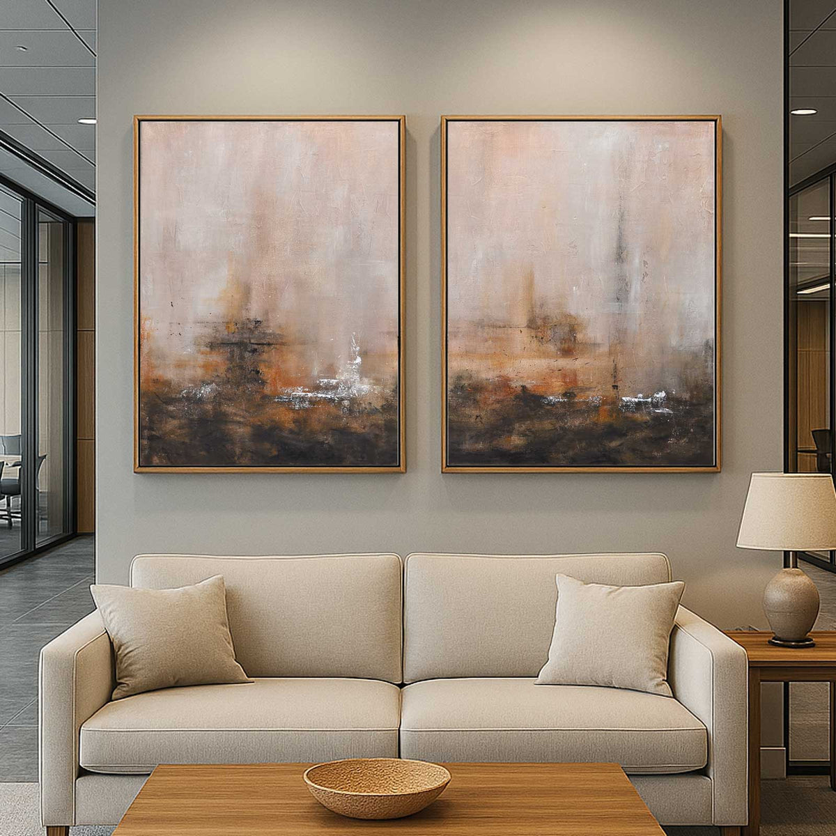 office wall art Set Of 2 Paintings Hand Painted Artwork Wabi Sabi Original Diptych