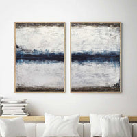 Set Of 2 Blue Paintings Very Large Abstracts Diptych Framed