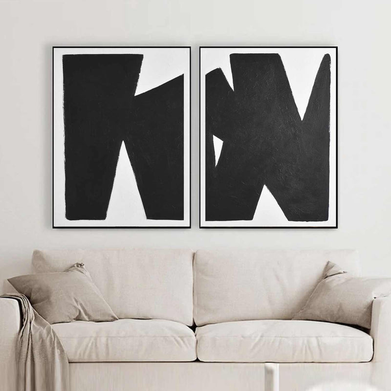 Multi Panel Abstracts On Canvas Black White Modern Art set of 2