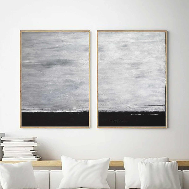 Two Piece Wall Art Paintings Abstract Pair Framed Contemporary