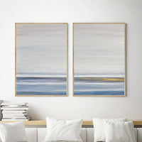 Two Piece Blue Minimal Clean Paintings On Canvas Set Of 2