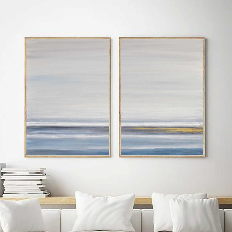 Two Piece Blue Minimal Clean Paintings On Canvas Set Of 2