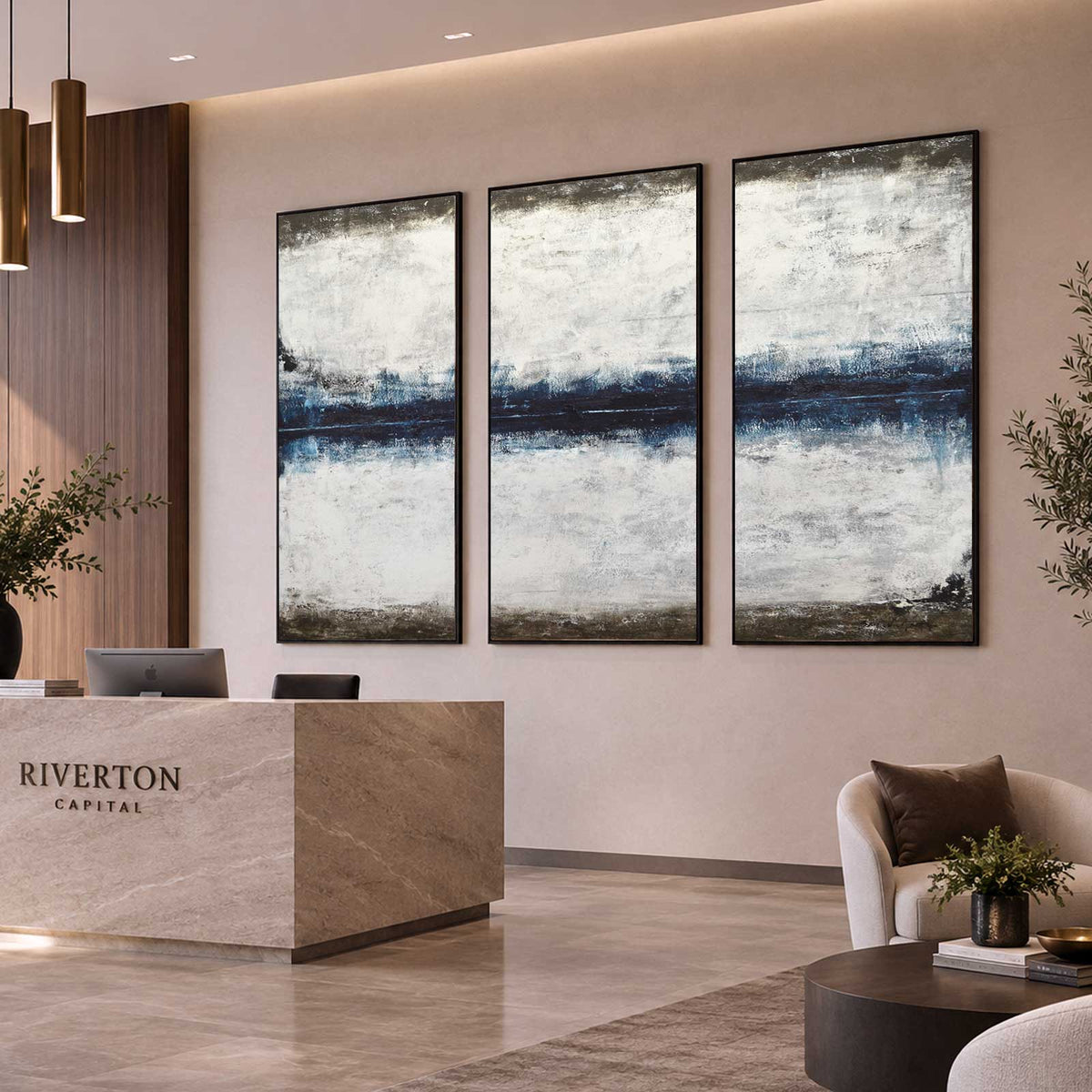 Original Interior Design set of 3 Piece Abstract Paintings For Office Wall