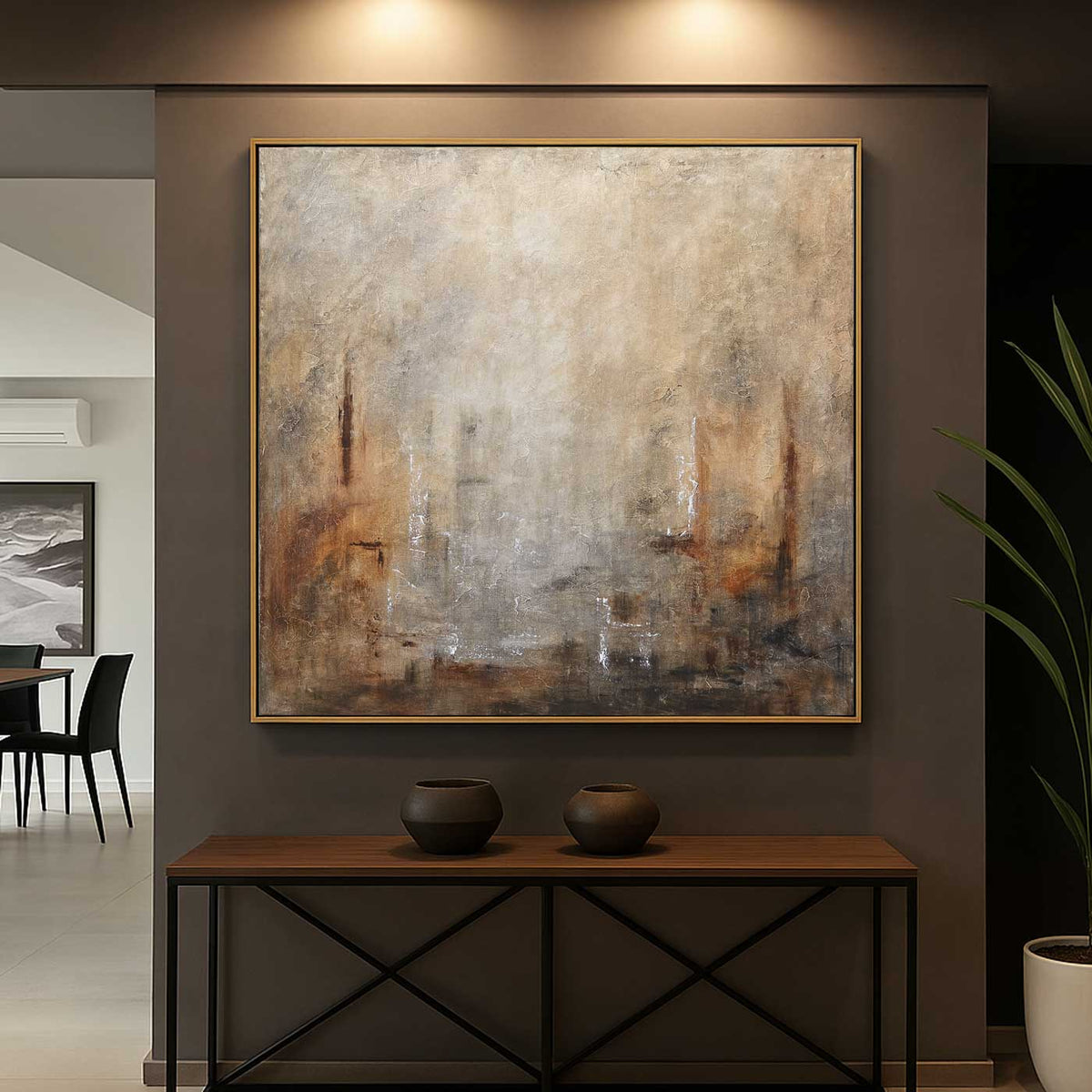 hallway art Square Framed Abstract Painting Earth Tones