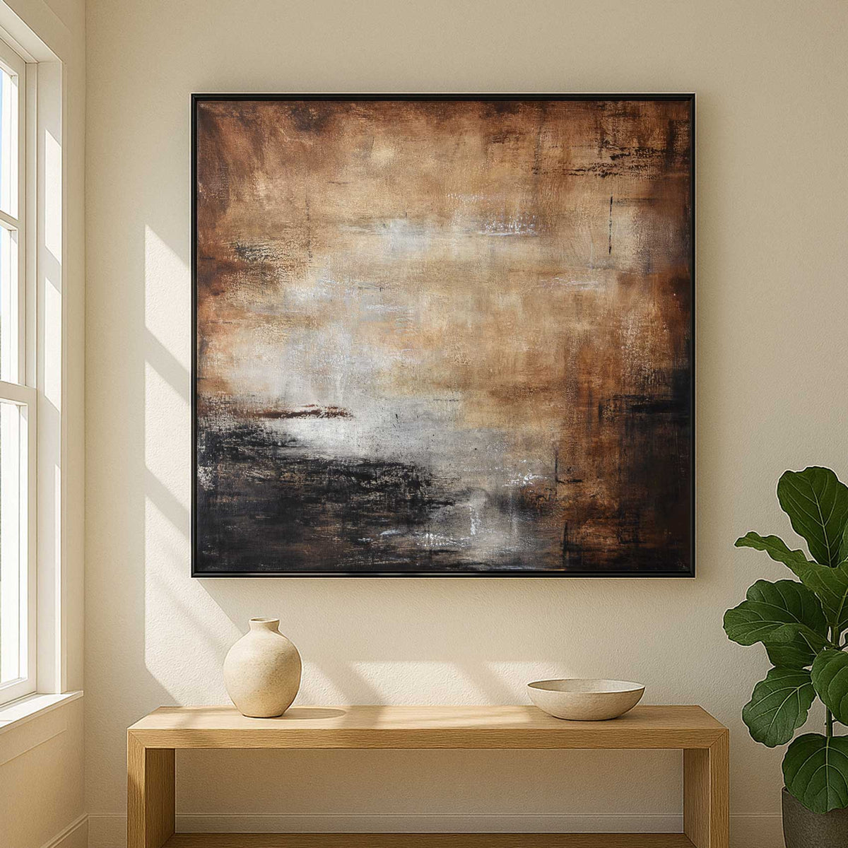Landscape Painting Brown Artwork Square Canvas By American Artist