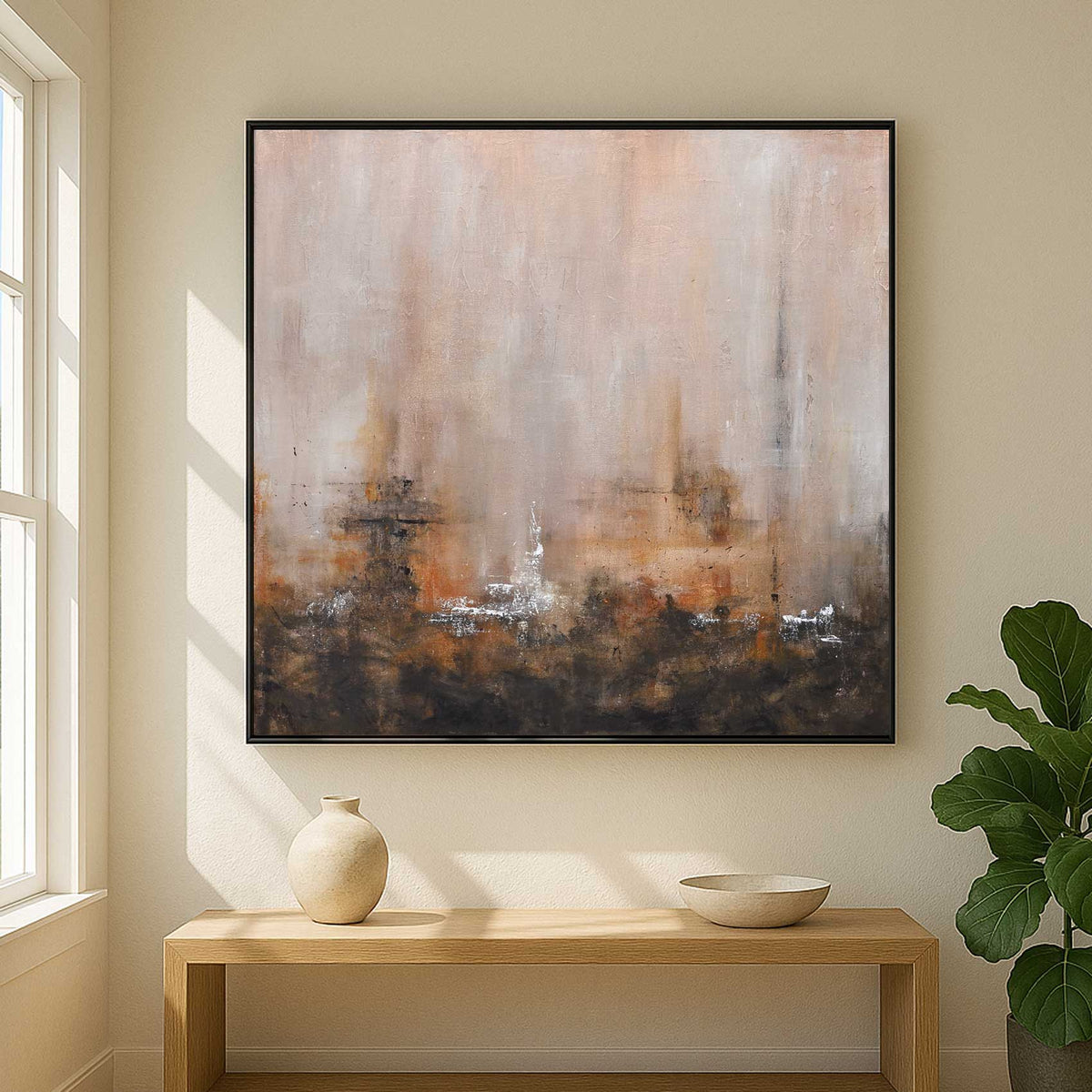 framed brown Square Wabi Sabi Original Hand Painted Art By American Artist