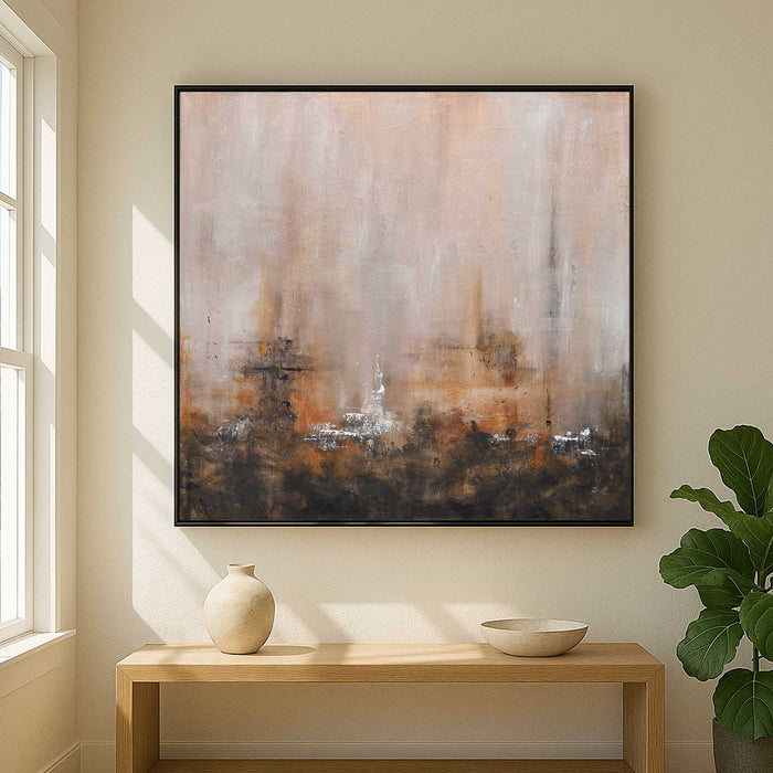 framed brown Square Wabi Sabi Original Hand Painted Art By American Artist