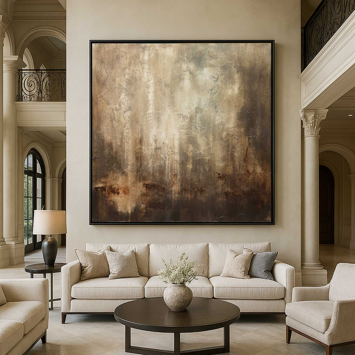 living room Brown Earth Tones Painting Square Art Contemporary Decor